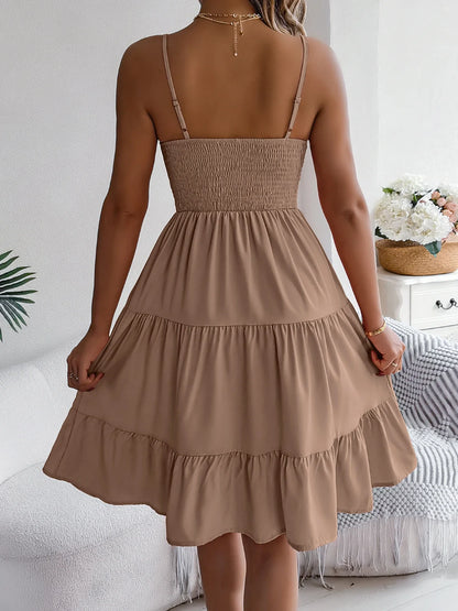 Casual Vacation Ruffled Camisole Dress Spring Summer Women's Solid Dresses for 2026 Valentine's Day Woman Clothing Pink Blue