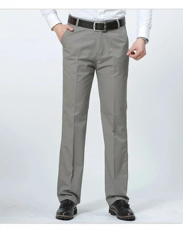 Summer Thin Pants 100% Cotton Men's Autumn Thick Suit Pant Slacks High Waist Straight Loose Bland Solid Business Casual Pants