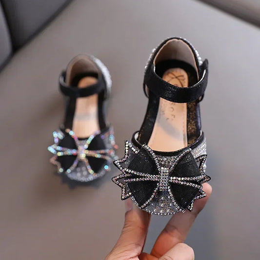 2025 Summer Girls Flat Princess Sandals Fashion Sequins Bow Rhinestone Baby Shoes Kids Shoes For Party Wedding Party Sandals
