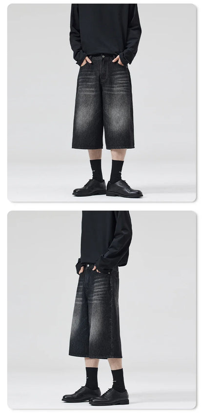 Summer New Fashion Denim Shorts Loose Straight Casual Vintage American Personality Jeans Streetwear Male Short Pants