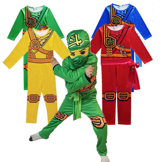 Kids Leg Ninja Cosplay Superhero Jumpsuit Kids Anime Ninja Costume Fancy Party Dress Carnival Halloween Costume with Toy Fork