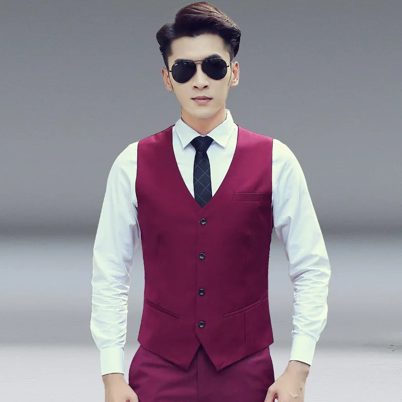 Wine Red Suit Vests for Men Simple Single Breasted High-end Male Waistcoat Slim Fit Formal Business Casual Vest Plus Size 7XL