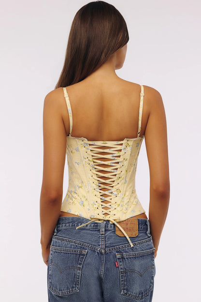 Summer women's clothing y2k tops Floral Print Corset Top cute Spaghetti Strap lace up top for party outfit
