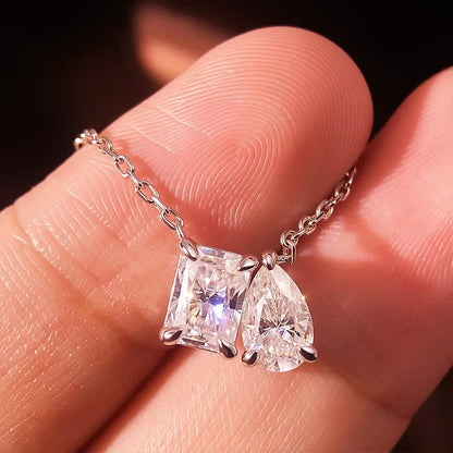 2-5CTTW Radiant Cut Moissanite Necklace for Women 2 Stones Luxury Lab Diamond Pendant S925 Sterling Silver Plated 18K
