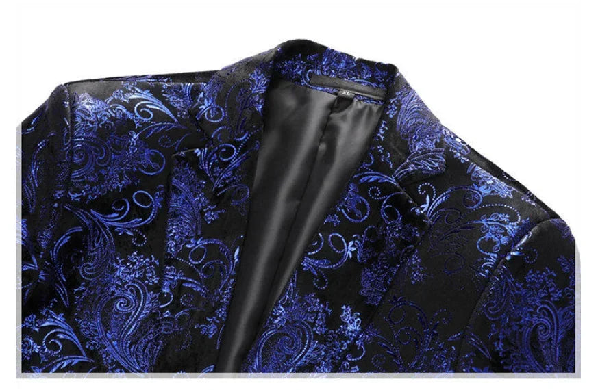 New Men Luxury Velvet Suit Foil Stamped Printed Jacket , Fashion Male Business Social Wedding Prom Party Dress Slim Fit Blazers