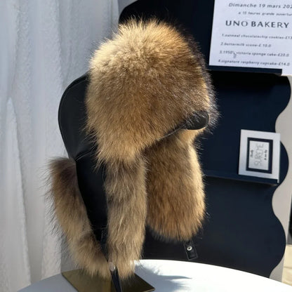100% genuine fox fur ear-protecting hat Men real raccoon fur bomber hat Women winter warm fur real sheep leather snow hat