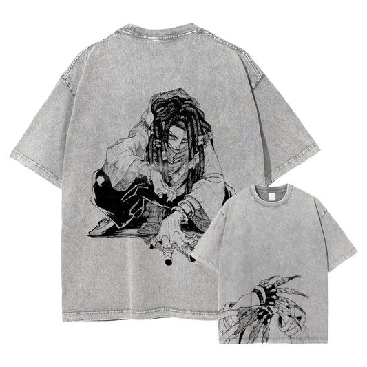 Anime Gachiakuta T Shirt Manga Cartoon Jabber Rudo Enjin Vintage Washed Tops Tees Harajuku Short Sleeve Oversized T-shirt Cotton