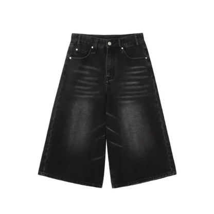 2026 Y2k Retro Women Low Rise Jorts Brushed Black Wash Cropped Baggy Jeans Wide Leg Frayed Denim Short Pants Fashion