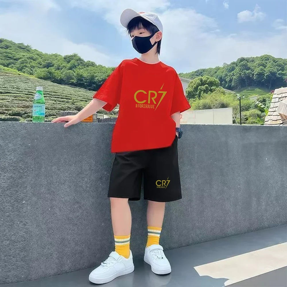 Summer Children T-shirt Tops+shorts Breathable Boy girl Casual Fashion Short Sleeve Kid football Idol Clothes Sport Tee