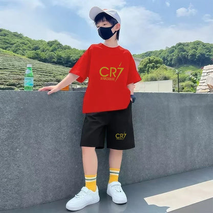 Summer Children T-shirt Tops+shorts Breathable Boy girl Casual Fashion Short Sleeve Kid football Idol Clothes Sport Tee