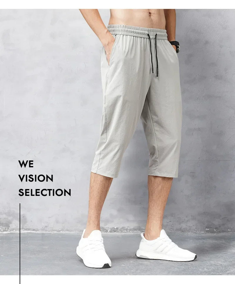 Men's Shorts Summer Breeches 2024 Thin Nylon 3/4 Length Trousers Male Bermuda Board Quick Drying Beach Black Men's Long Shorts