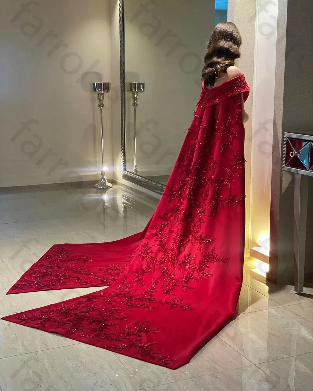 Customized Ankle Length Sheath Evening Party Gowns Women Beaded Applique Long Wrap Prom Dresses Zipper Back Vestidos Des