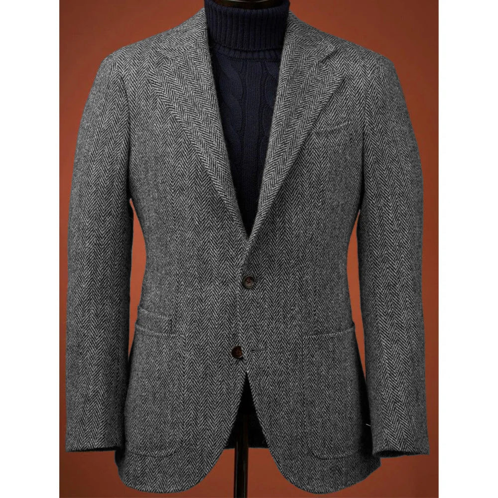 Herringbone Slim Fit Suit Jacket For Men's Single Breasted Business Blazer Casual Jacket Fashion Comfortable Elegant Mens