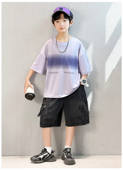 Luxury Children's Summer Clothing Top and Bottom Set For Boys 2PCS Cotton Outerwear Suit Kids School Clothes Tracksuit Age 5-14Y