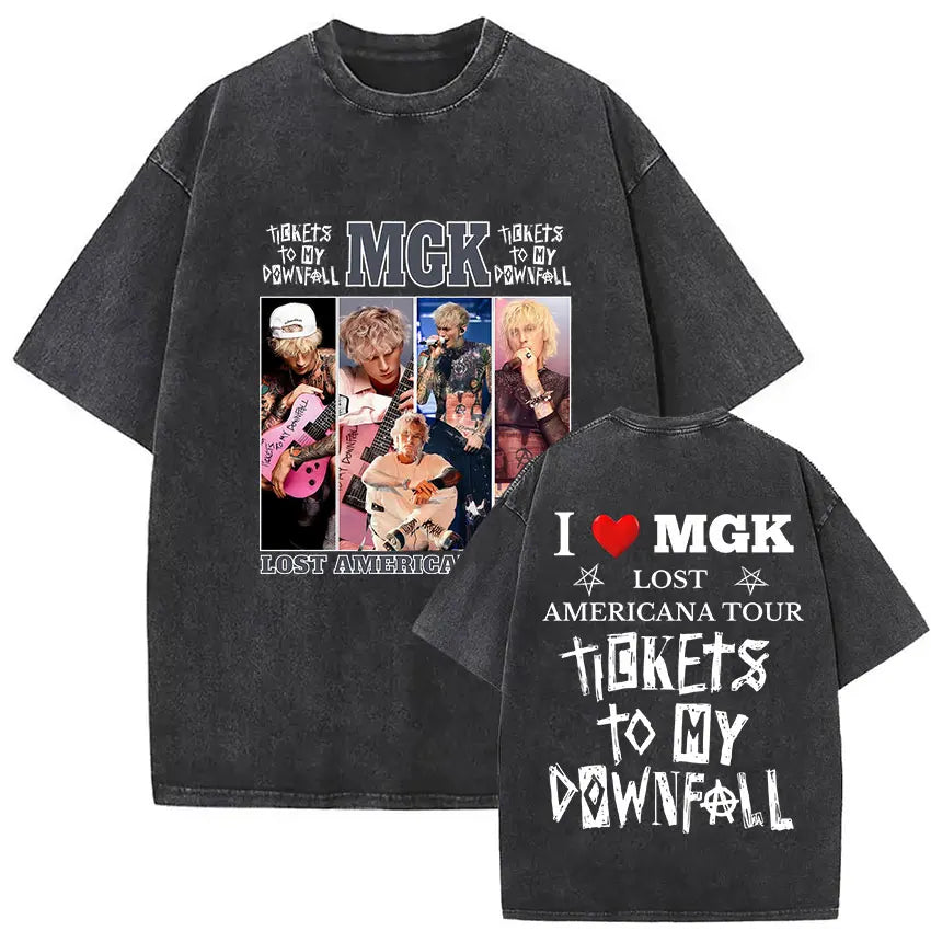 MGK Lost Americana Tour 2025-2026 Vintage Washed T Shirt Men Women Summer Fashion Cotton Short Sleeve T-shirt Fans Gift Clothing