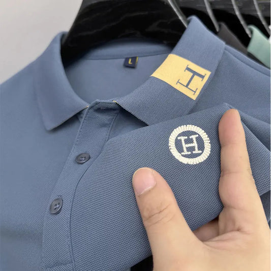 New Best-selling Spring and Autumn Men's Trendy Fashion Lapel Embroidered Long Sleeved Top Polo Shirt Sweatshirt T-shirt