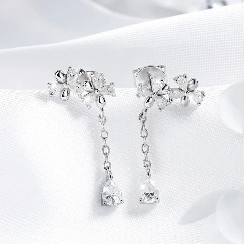 Certified Tassel Flowers Pear Cut Moissanite Drop Earrings Bridal Wedding Party Jewelry 2cm Size Real 925 Sterling Silver