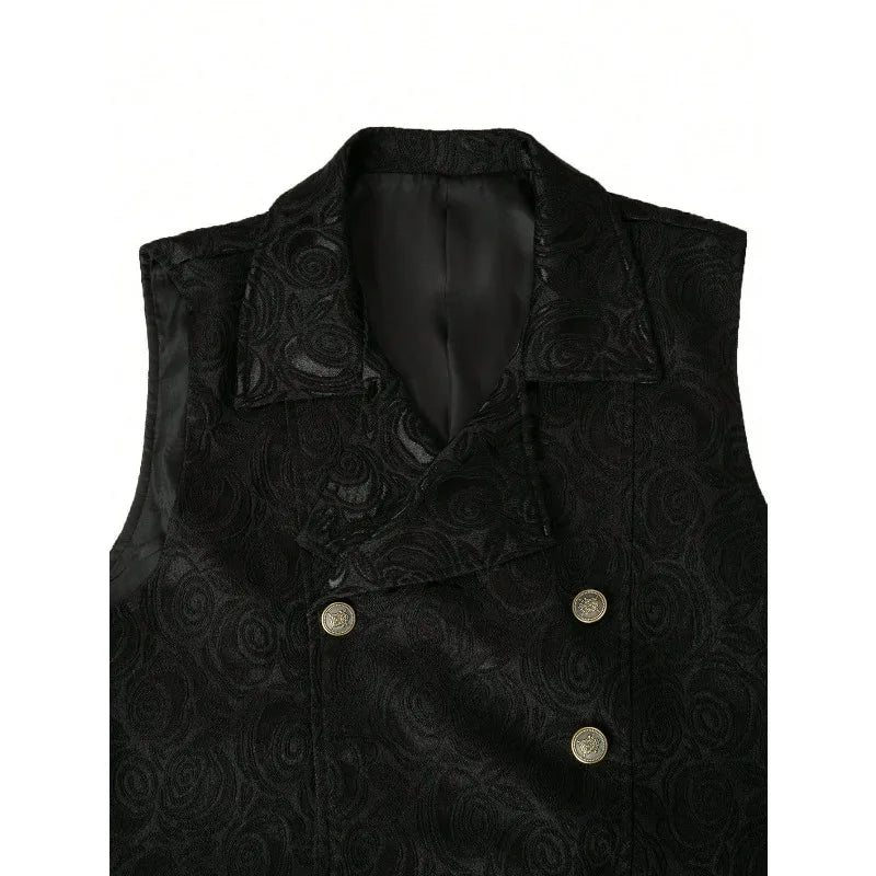 Suit Vest Men British Style Turn Down Collar Double-breasted Male Waistcoat Slim Printed Business Casual Man Coat Vest