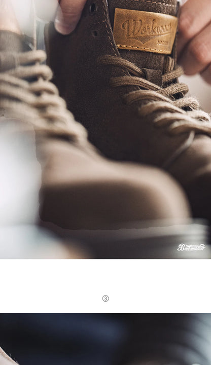 Maden New Vintage Brown Winter Work Boots Casual Suede High-top Boots Thick Soles Round Toes Shoes Men's Shoelaces Boots