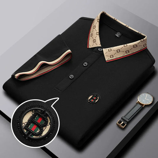 Men's short sleeved summer polo shirt high-end design exquisite smooth silk breathable wrinkle resistant hot selling T-shirt