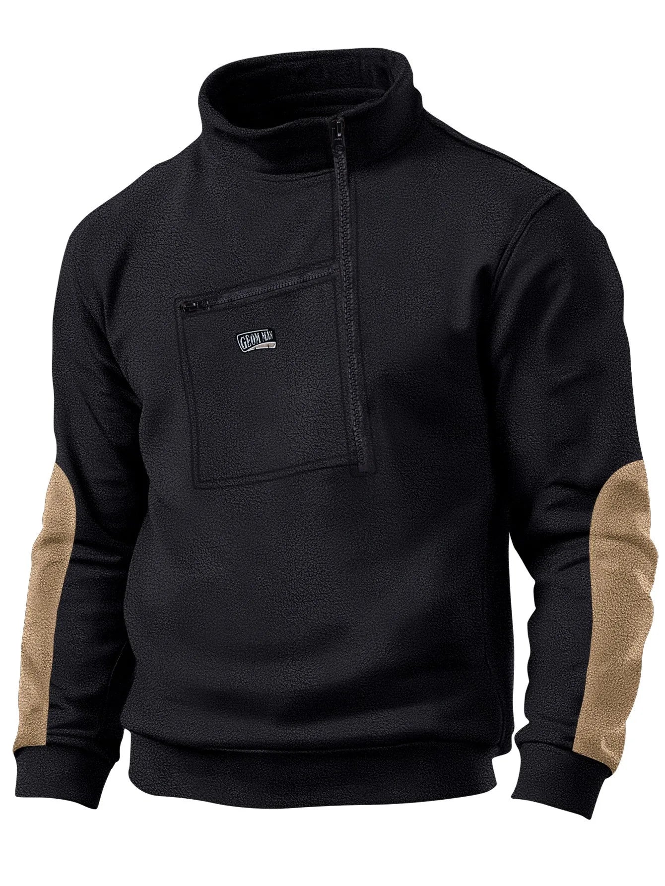 Winter multi-color button-down fleece pullover with windproof and drawstring design for men's casual and sportswear
