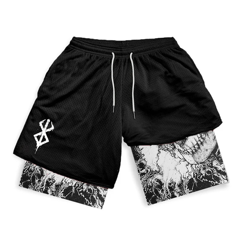 Print 2 in 1 Running Shorts for Men Gym Workout Fitness Athletic Shorts with Pockets Summer Activewear Quick Dry Stretch