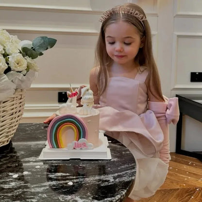Customized Lovely Pink Flower Girl Dress for Wedding with Bows Ruffles Knee Length Kids Birthday Party First Communion Ball Gown