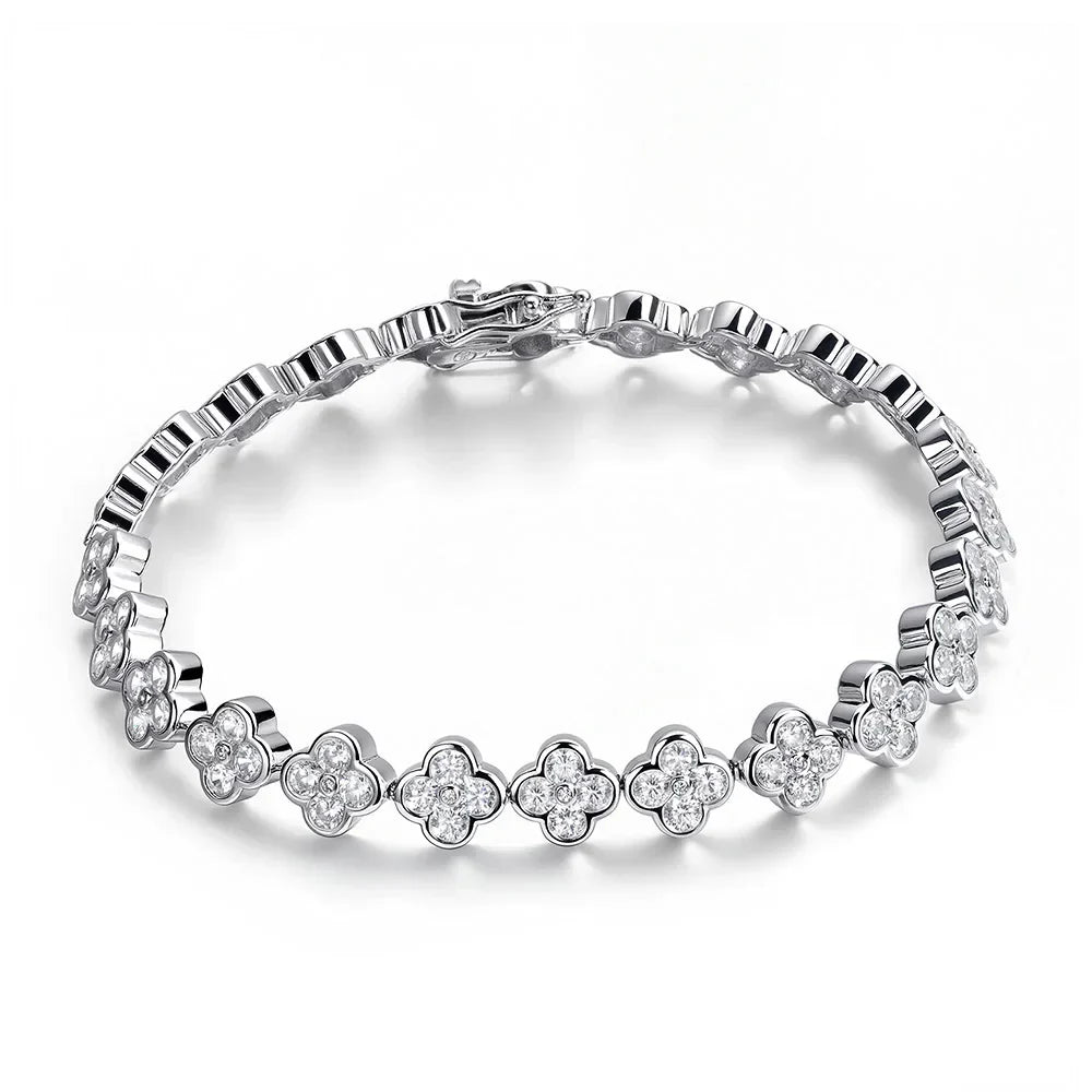D VVS1 Moissanite Tennis Bracelet 2mm Diamond GRA Certified s925 Sterling Silver Four Leaf Clover Bracelets for Women