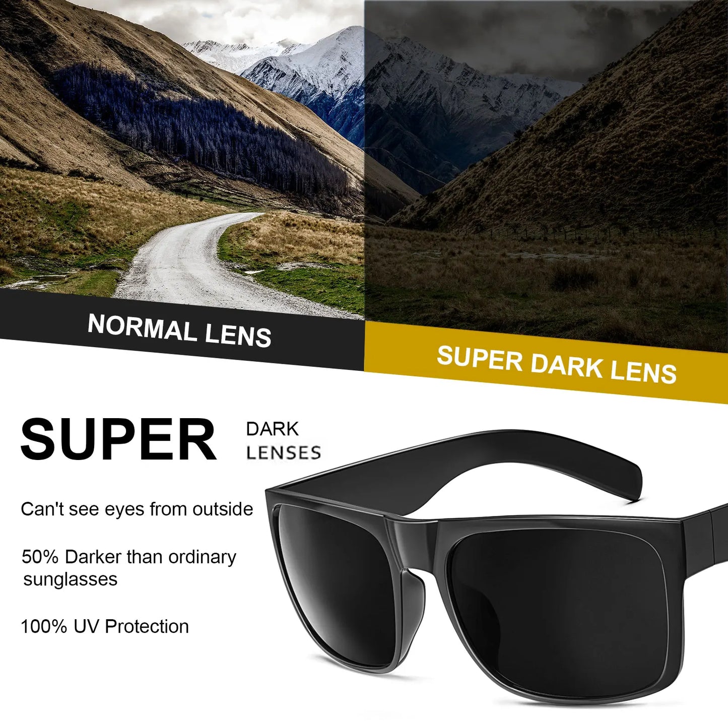 XL Extra Large Glasses Super Dark Black Sunglasses for Big Wide Head Men Square Sun Glasses 149mm W8004