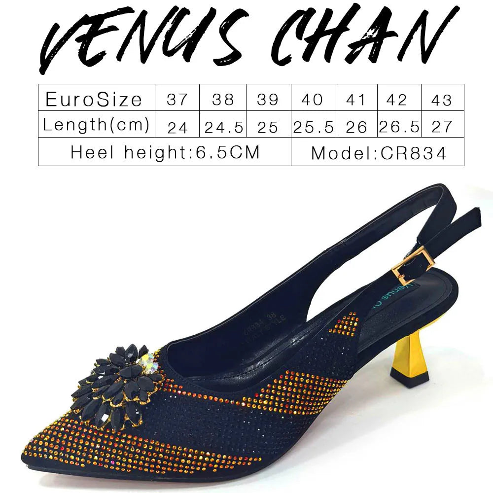 Italian Shoes and Bags Matching Set 2024 Silver Color Rhinestone Fashion High Heels for Women Pointed Toe Pumps