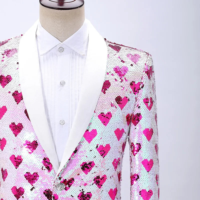 2026 New Men's Red Suit Jacket, Wedding Party Slim Dress Coat, Sequin Decoration Luxurious Blazers Blue Green Terno Masculino