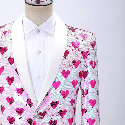 2026 New Men's Red Suit Jacket, Wedding Party Slim Dress Coat, Sequin Decoration Luxurious Blazers Blue Green Terno Masculino