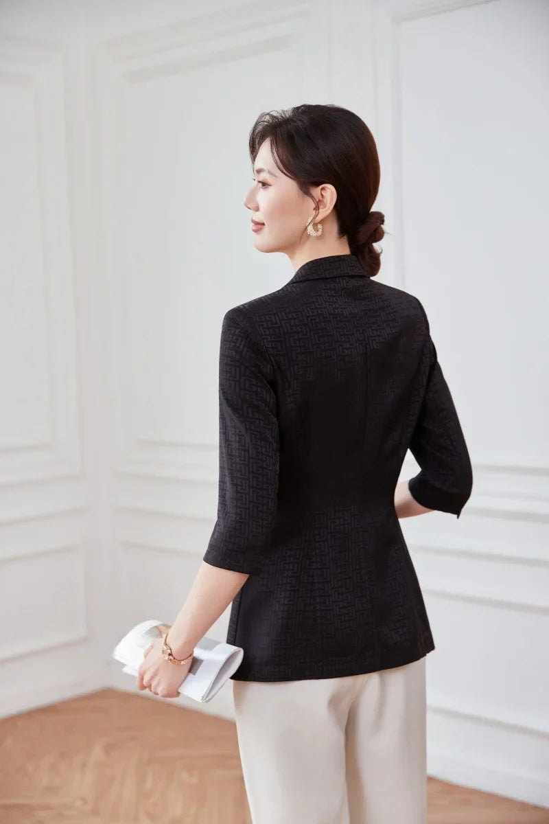 Alyssa Elegant Mid-Sleeve Suit Jacket for Professional Business Women Fashionable High-Quality Spring 2025 Clothing