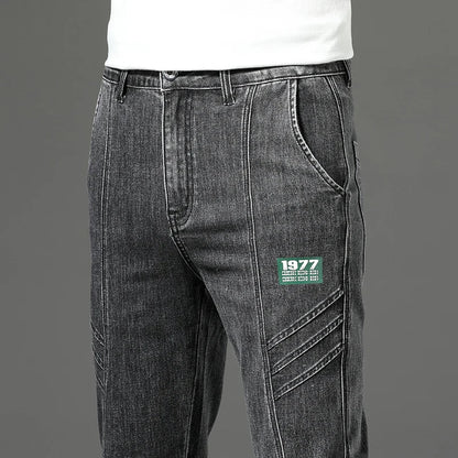 Luxury Stretchy Straight Leg Jeans Plus Size Loose Fit Fashionable Printed Bottoms Versatile High Waist Denim Trousers
