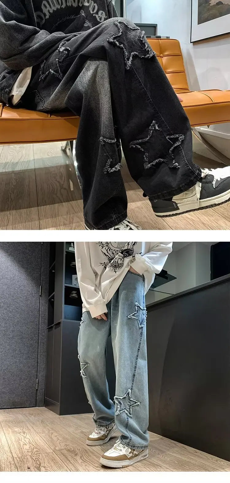 Asian Size American Hiphop Star Jeans Men Pants Men's High Street Trendy Brand Loose Straight Leg Wide Leg Pants Jeans Men Pants