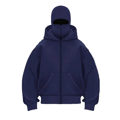 Men and women Y2K Gothic Harajuku winter new item double hooded sweatshirt men's hooded mask zipper sportswear