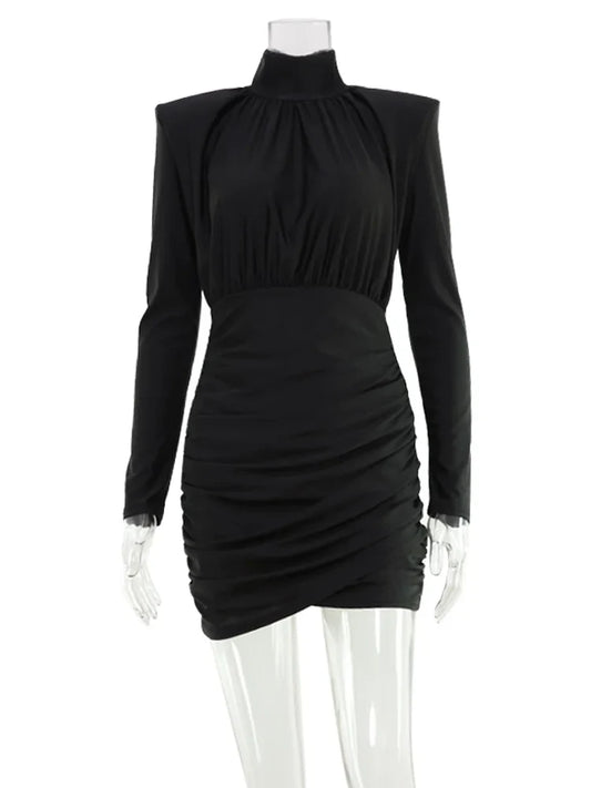 Solid Dresses For Women Fashion Sexy Streetwear Long Sleeves Turtleneck Sheath Mini Vestidos Robes Female Slim Fit Partywear