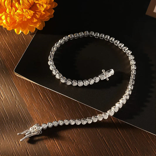 Bracelet tennis en moissanite taille cœur 4 mm, certifié GRA, en argent sterling 925, pour femme et homme