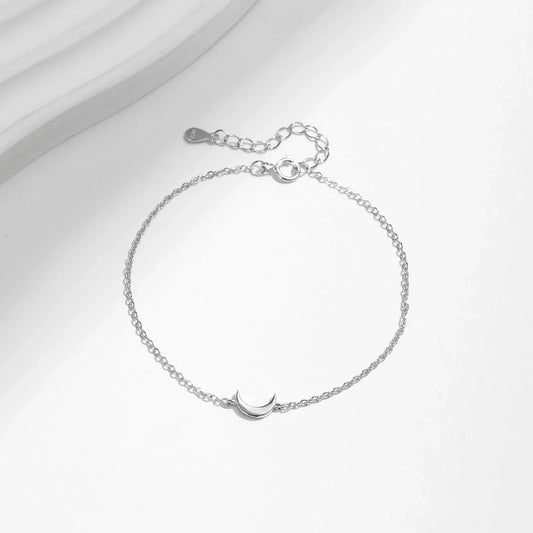 Bracelet chaîne maillons en argent sterling 925, poli, simple et mignon, en forme de lune, empilable, pour femmes, fête, bijoux fins, cadeaux