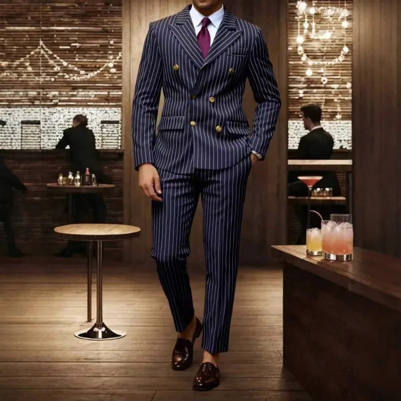 Men's Suit Sets Men's Striped Suits Dress Pants for Business Dinners and Weddings
