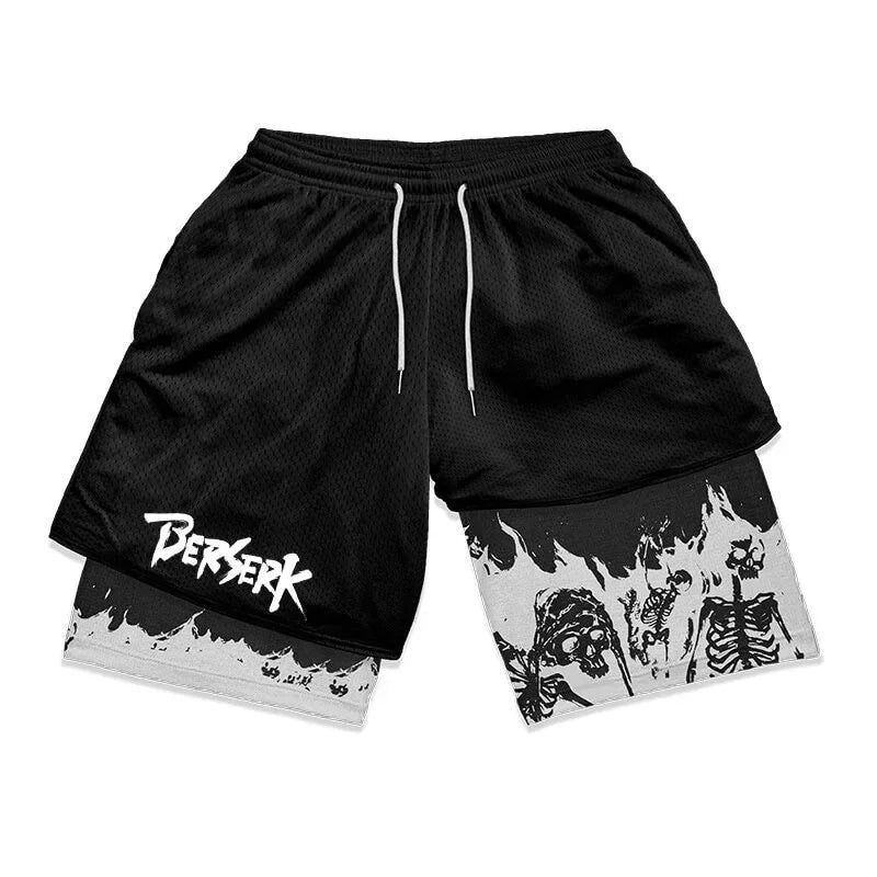 Y2K Summer Men Streetwear Anime Berserk Oversize Active Athletic Gym Short Pants Training Fitness Workout Track Shorts Clothes