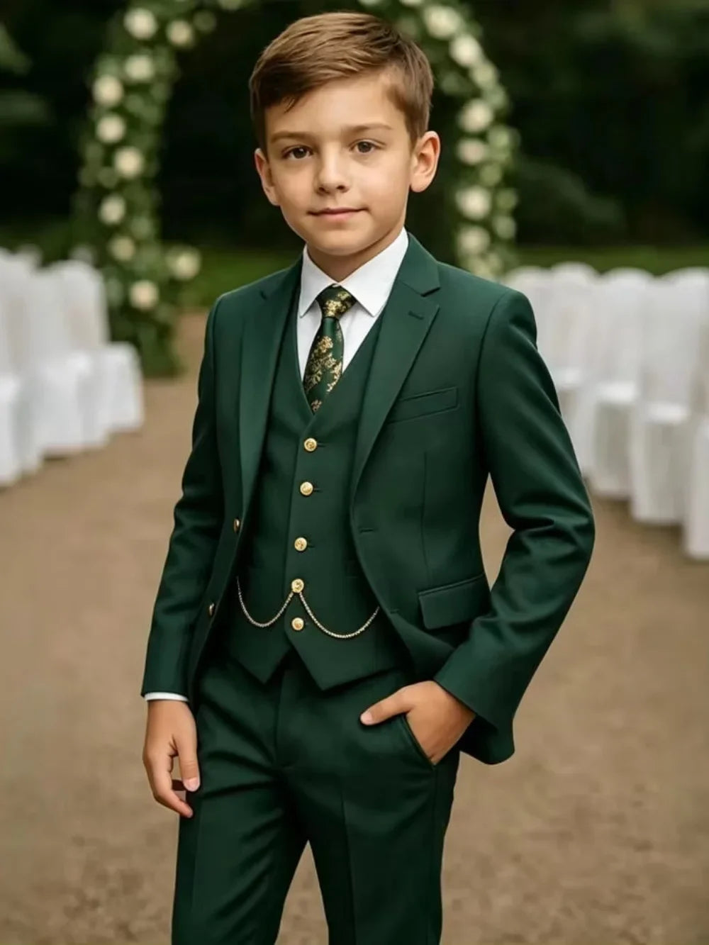 Notched Lapel Boys Slim Fit Suits 3 Pieces For Stage Performance Elegant Handsome Kids Suit Set Wedding Guest Tuxedo 2-20T
