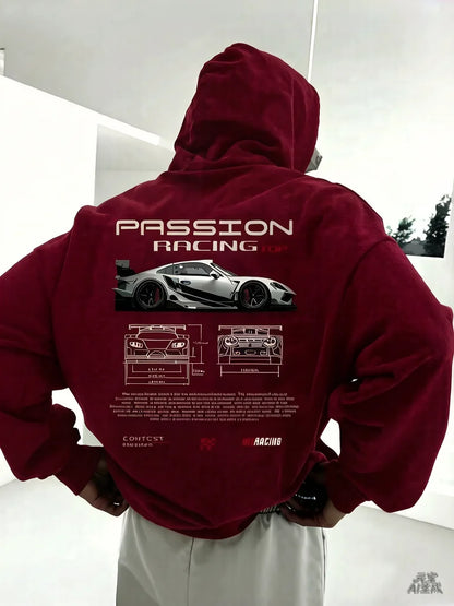 2025 Popular Digital Pattern Men's Hooded Sweatshirt Car-Themed Design American-Style Casual Sports Long-Sleeved Shirt