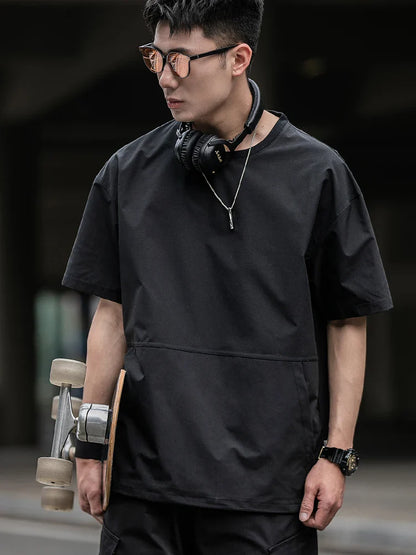 Men's Summer Thin Short Sleeve T-Shirt Ice Silk Quick Dry Large Size round Neck Sport Loose Casual Workwear Breathable Sweat ...