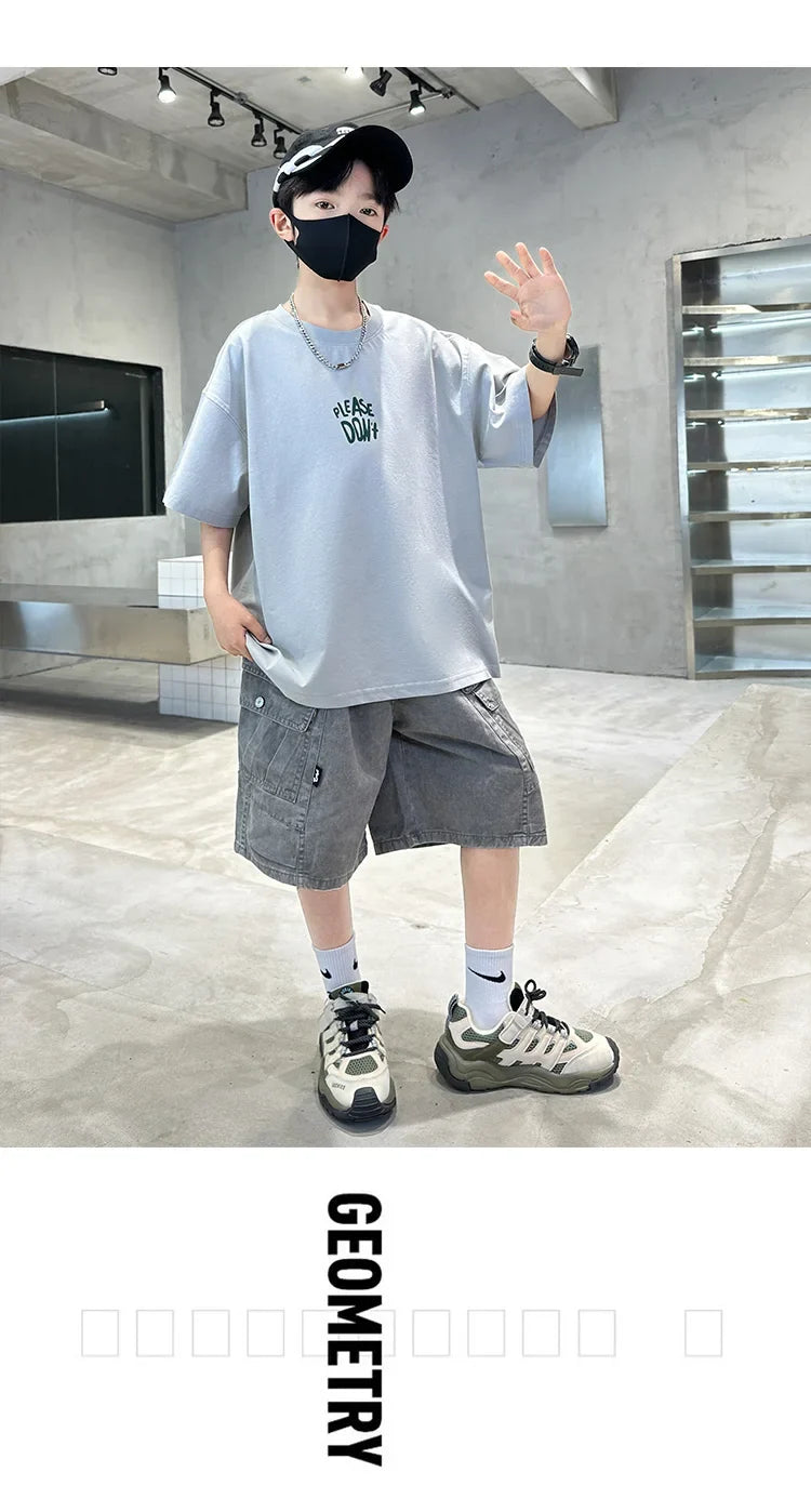 Fashion Kids Designer Summer Clothing Set for Tween Boy High Street Outfits Children New Arrival 2 Pieces Tracksuit Clothes Suit
