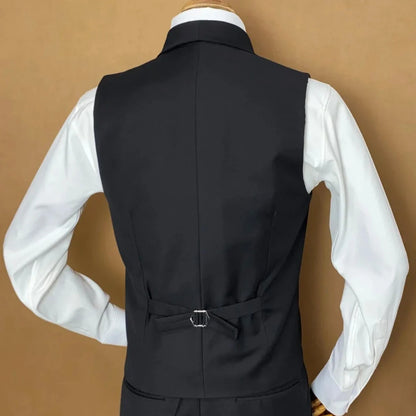 Men Vest Black With Lapel Solid Double Breasted Waistcoat For Wedding Business Party Work Office Casual Daily Men Suit Vest
