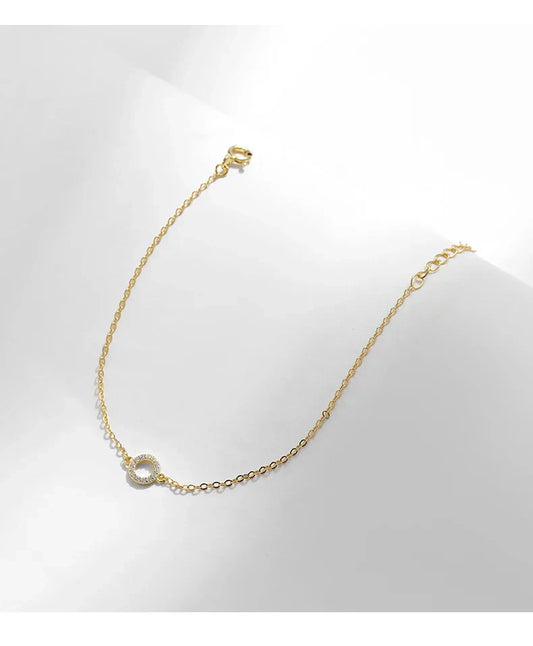 Bracelet simple en argent sterling 925 massif avec cercle évidé, zircons cubiques transparents, chaîne à maillons couleur or pour femmes, filles, cadeau de bijoux fins