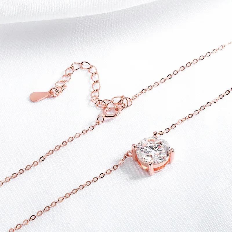 1-5CT Rose Gold Color Moissanite Necklace for Women D Color Sparkling Classic Lab Diamon Pendant Sterling Silver 925 100%