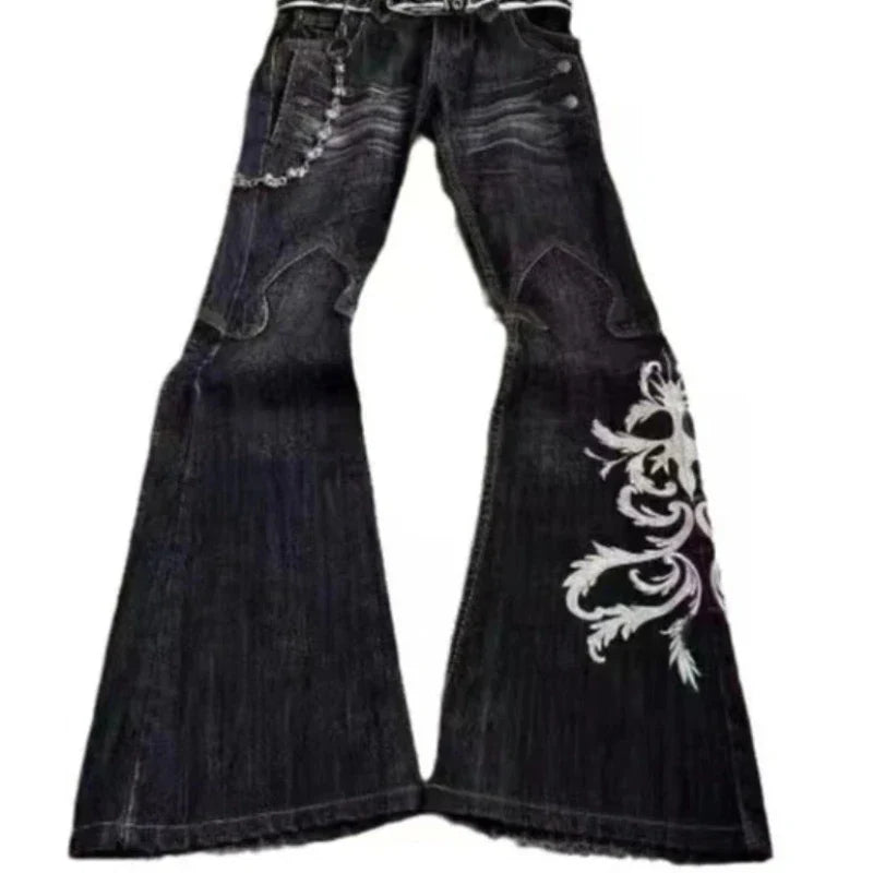Y2K Micro La Retro Wide Jeans 2006 Leg Pants New High Waist Harajuku Loose Embroidered Women Jeans with Rock Punk Style