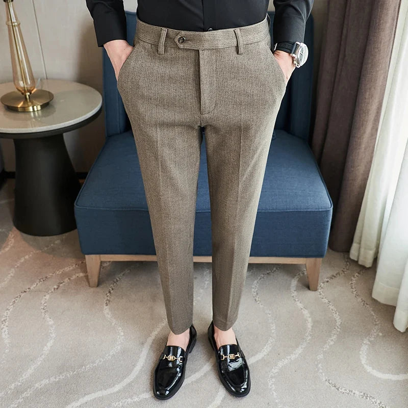 Autumn Winter Woolen Cloth Thickened Suit Pants High Quality Men Business Slim Trousers Formal Wear Office Social Dress Pants